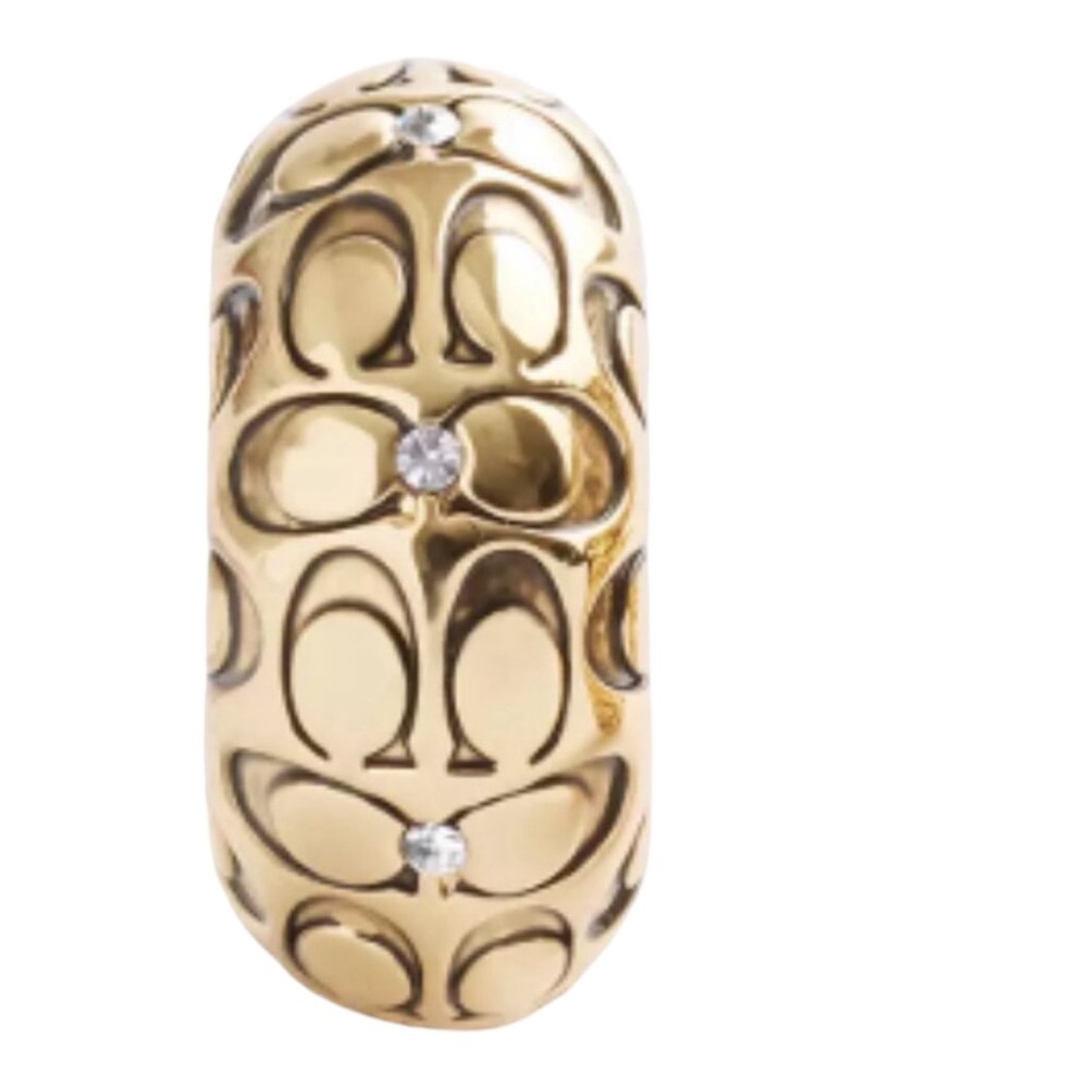 Coach Signature Quilted Chunky Gold Hoop Earrings with Rhinestones - Picture 4 of 4